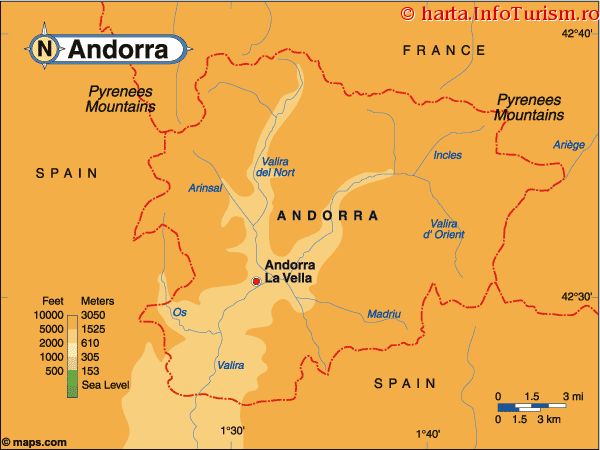 Harta Andorra: consulta harta fizica a pe Infoturism.ro