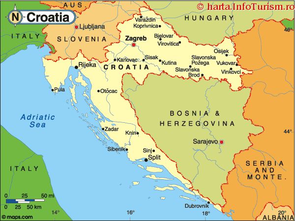 Harta Croatia: consulta harta politica a Croatiei pe Infoturism.ro