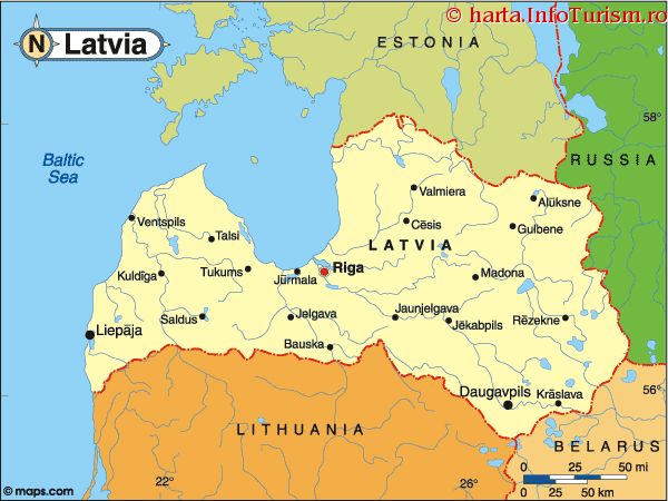 Harta Letonia: consulta harta politica a Letoniei pe Infoturism.ro