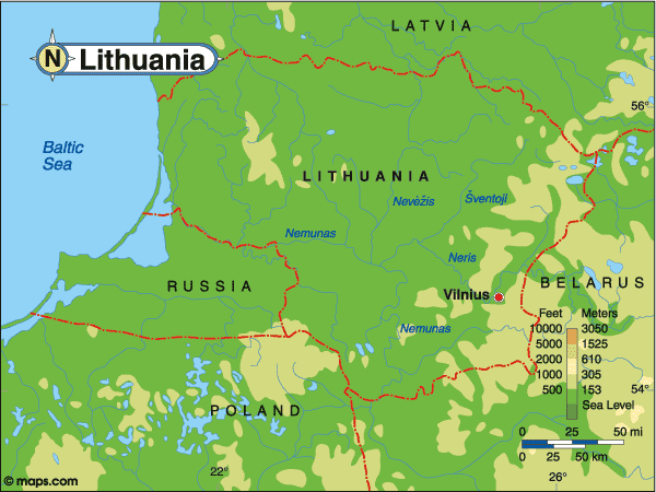 Harta Lituania: consulta harta fizica a Lituaniei pe Infoturism.ro