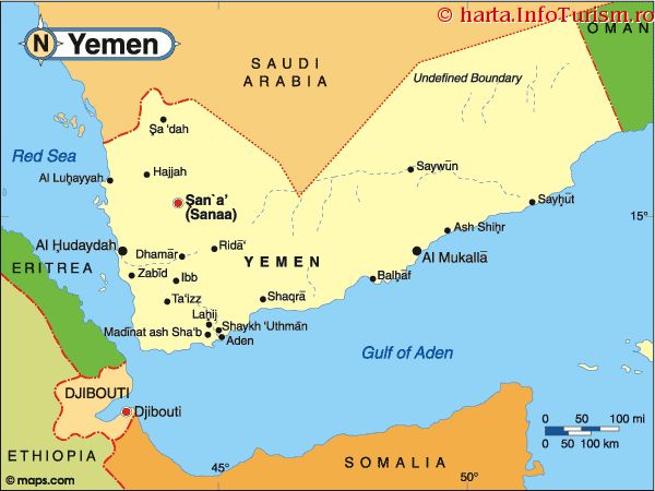 Harta Yemen: consulta harta politica a Yemenului pe Infoturism.ro